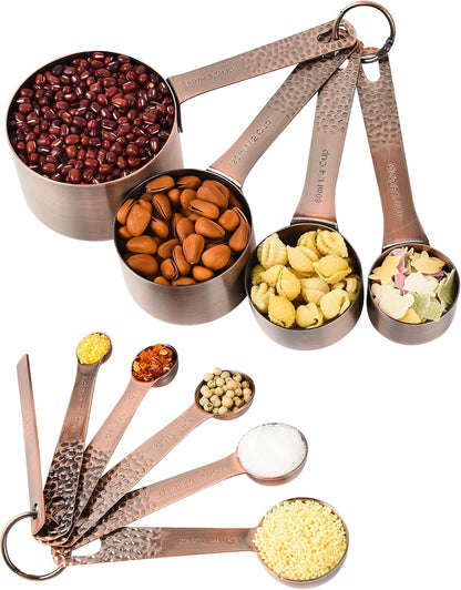 Copper Measuring Cups and Spoons Set 14, Stainless Steel Measuring Cups and Spoons set, Metal 6 Measure Cup and 7 Measure Spoon with 1 Leveler for Kitchen & Baking