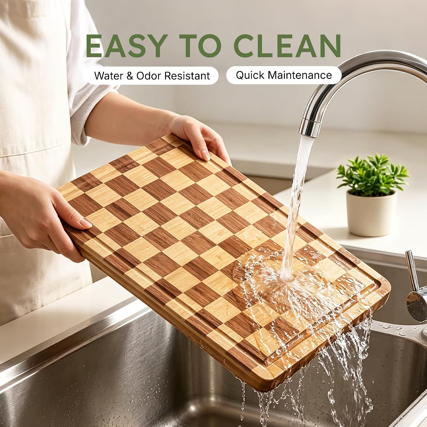 3 Pack Bamboo Cutting Board Set Checkered Wooden Cutting Board for Kitchen Non Toxic Charcuterie Board Serving Non Slip End Grain Wood Chopping Board for Meat Fruit Cheese Kitchen Housewarming Gift