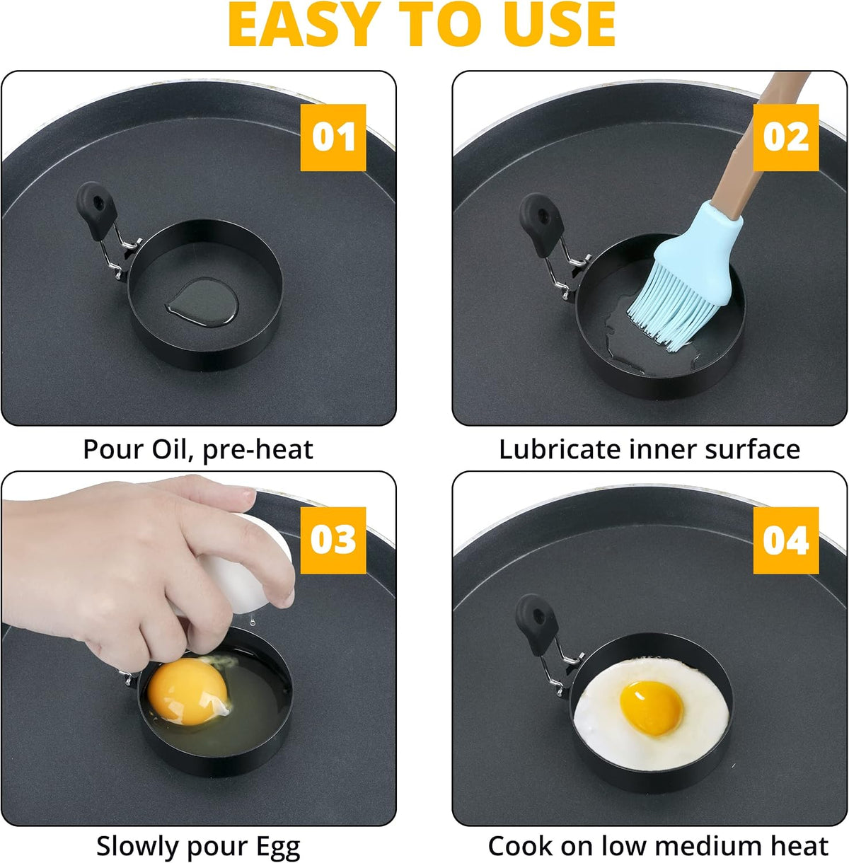 FUNUTTERS Egg Rings, 3.5'', Nonstick, Professional and Large, Stainless Steel Omelet/Egg Rings For Frying Eggs and Egg Mcmuffins, Egg Mold For Breakfast, Mini Pancakes, and Fried Eggs