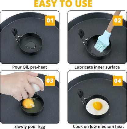 FUNUTTERS Egg Rings, 3.5'', Nonstick, Professional and Large, Stainless Steel Omelet/Egg Rings For Frying Eggs and Egg Mcmuffins, Egg Mold For Breakfast, Mini Pancakes, and Fried Eggs