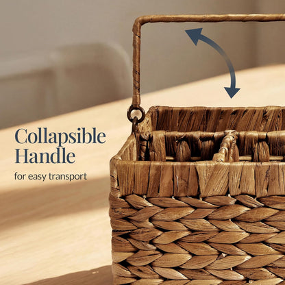 Best Choice Products Handwoven Silverware Organizer w/Handle, 5 Compartment Flatware Organizer, Shelf Storage Basket, Wicker Utensil Caddy, Cutlery Basket Holder for Party, Picnic, BBQ - Chestnut