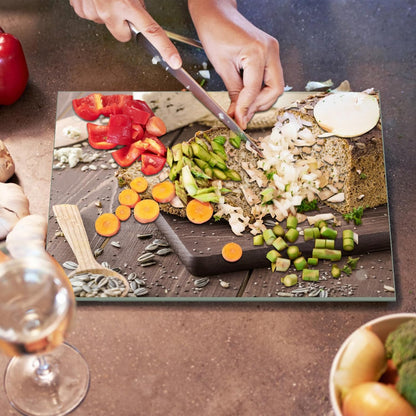 JAMBALAY Tempered Glass Cutting Boards for Kitchen, Gold 12"x8" & 16"x12" Glass Cutting Board Set with Marble Design, With Non Slip Foot, Shatter and Heat Resistant, Dishwasher Safe