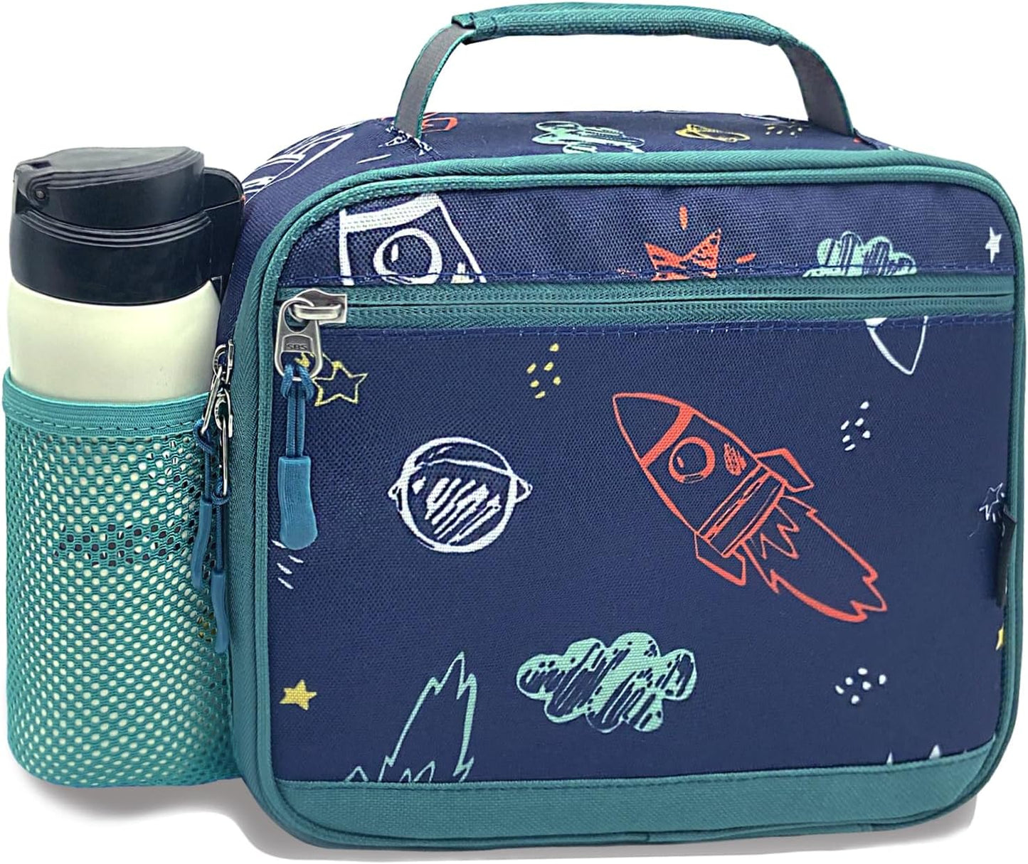 Kulle Space Lunch Box for Kids, Insulated Lunch Bag for Boys, Large Capacity Thermal Tote for School, Office, Daycare - Rocket Design, Washable & Leakproof