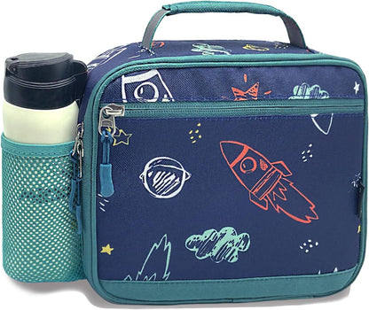 Kulle Space Lunch Box for Kids, Insulated Lunch Bag for Boys, Large Capacity Thermal Tote for School, Office, Daycare - Rocket Design, Washable & Leakproof