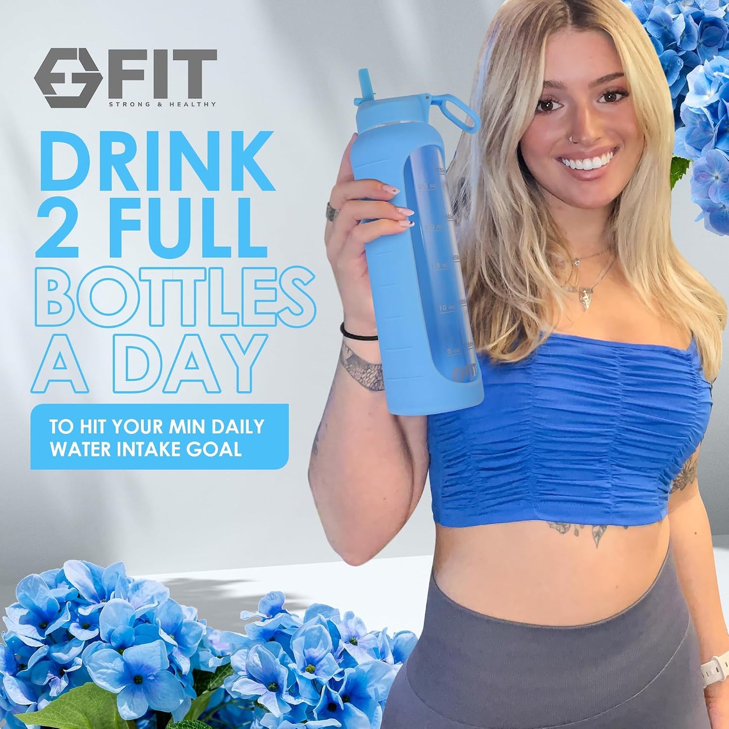 FIT Strong & Healthy 2 & 3 Compartment Glass Meal Prep Containers (4 Pack, 32 oz) and 32 oz Glass Water Bottle with Straw Lid, Time Marker, Sleeve & Extra Lid Bundle