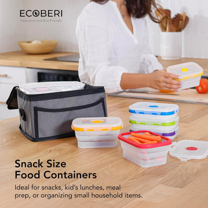 ECOBERI Collapsible Silicone Food Storage Containers, BPA Free, Microwave, Freezer and Dishwasher Safe, Lunch, Meal Prep, Travel, Space-Saving