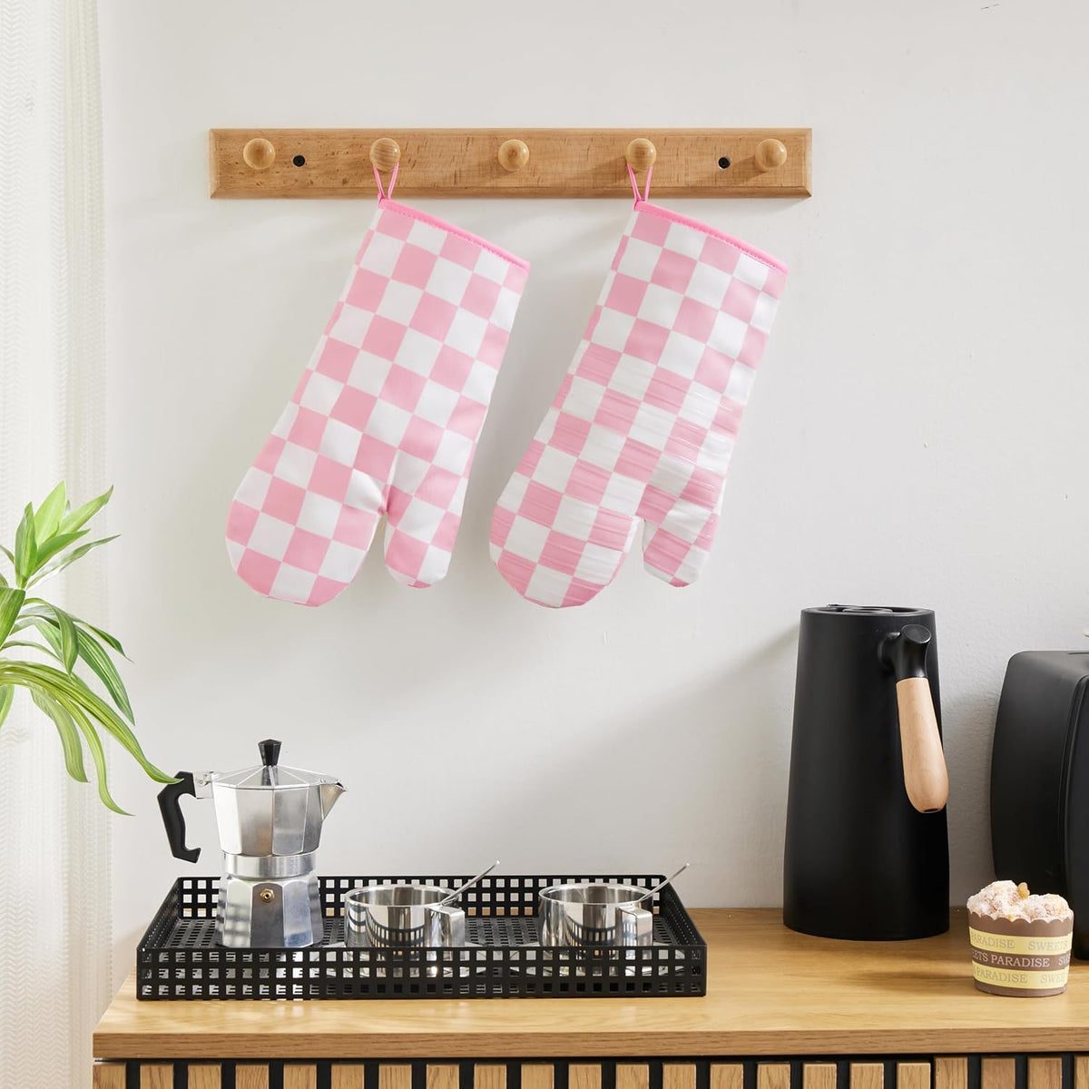Ohocut Navy Blue Checkered Oven Mitts Heat Resistant, Vintage Retro Checkerboard Cute Oven Mitts, Non-Slip Silicone Kitchen Oven Gloves, 2-Pack Set, 7''x13''