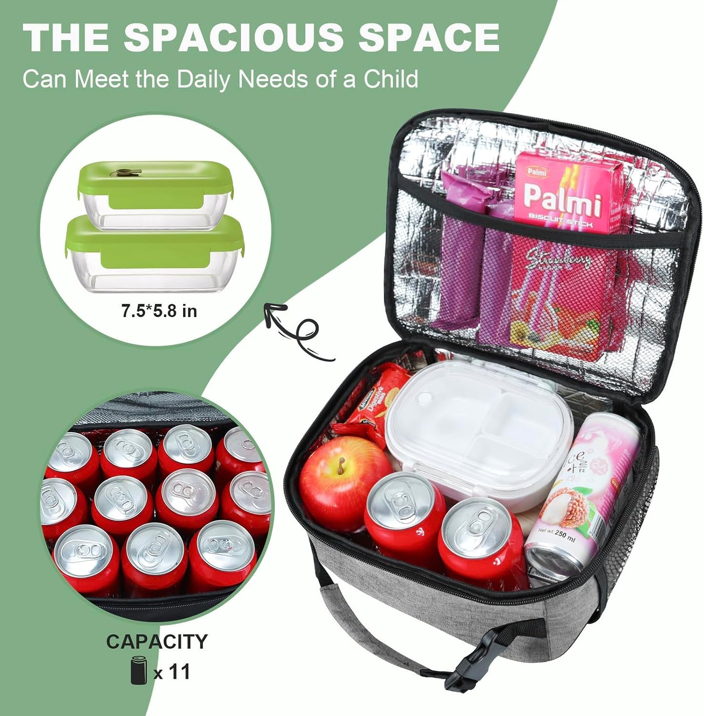 Kids Lunch Box for Boys Girls Lunch Bag Insulated Durable Lunchbox Children Lunch Tote Bag for School Black