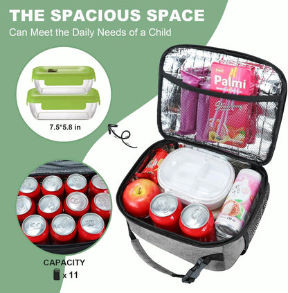 Kids Lunch Box for Boys Girls Lunch Bag Insulated Durable Lunchbox Children Lunch Tote Bag for School Black