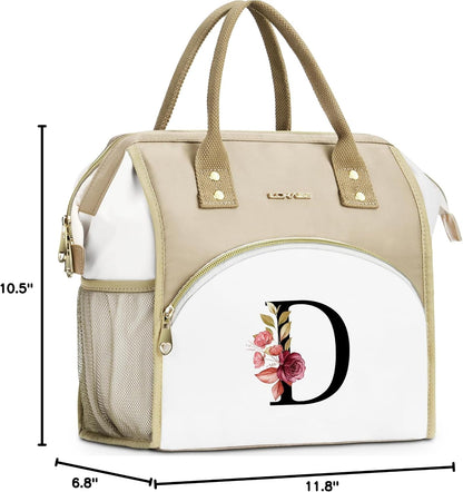 Initial Lunch Bag Women, Cooler Insulated Lunch Bag for Girls, Large Adult Leakproof Lunch Box for Picnic Work, Personalized Tote Bag, Birthday Gifts/Mothers Day Gifts, Letter K.