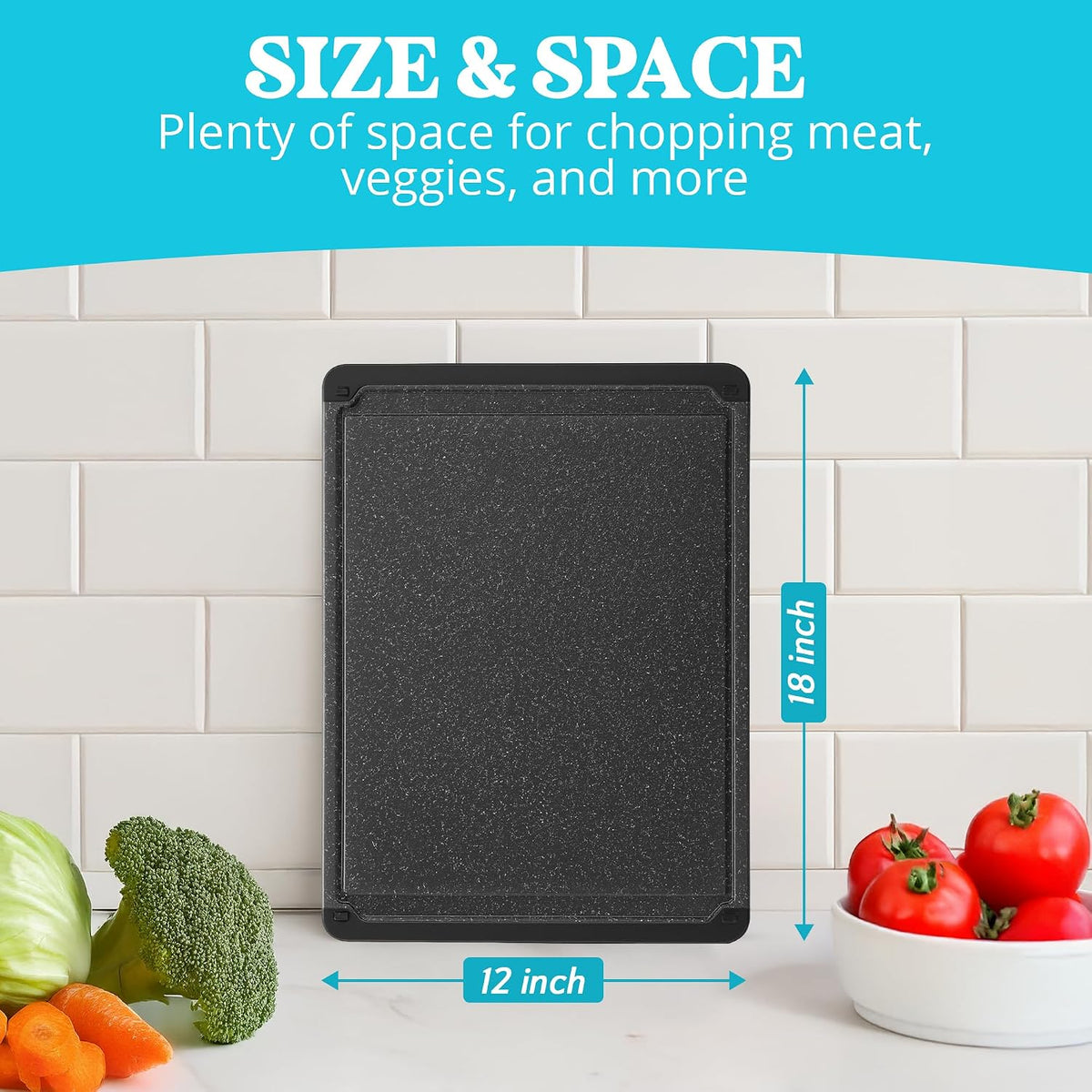 Plastic Cutting Board for Kitchen - Extra Large Cutting Board 18 Inch Reversible Chopping Board, Juice Groove, Non Slip Feet, Dishwasher Safe, BPA Free Large Cutting Board for Meat Vegetables Fruit