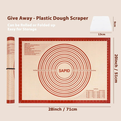Sapid Extra Thick Silicone Pastry Mat Non-slip with Measurements for Non-stick Silicone Baking Mat Extra Large, Dough Rolling, Pie Crust, Kneading Mats, Countertop, Placement Mats (24" x 36", Gray)