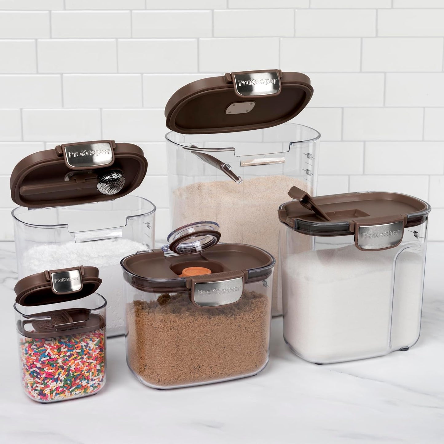 ProKeeper+ Airtight Food Storage Container Set – Clear Plastic Flour and Sugar Canister Set with Magnetic Accessories for Kitchen Organization (Grey, 9-Piece)