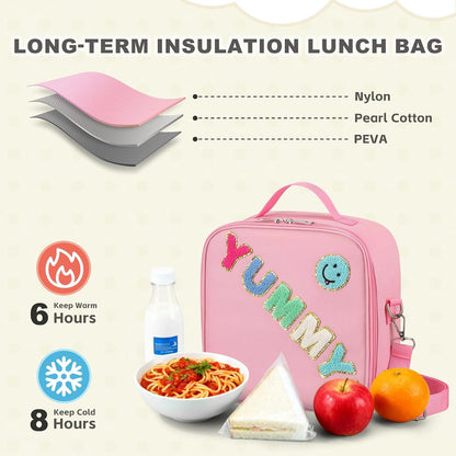 Kids Lunch Box for Kids Insulated Reusable Lunch Bag Tote Durable Children Leak-proof Lunchbox with Adjustable Shoulder Strap for School Daycare Travel Picnic (Navy - 3D Dinosaur)