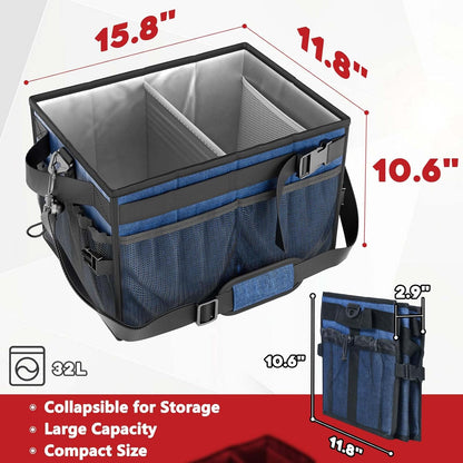 FANGSUN Black Grill Caddy, BBQ Organizer with Lid & Paper Towel Holder, Picnic Griddle Caddy for Outdoor Camping, Barbecue Accessories Organizer, 32L Capacity, Black