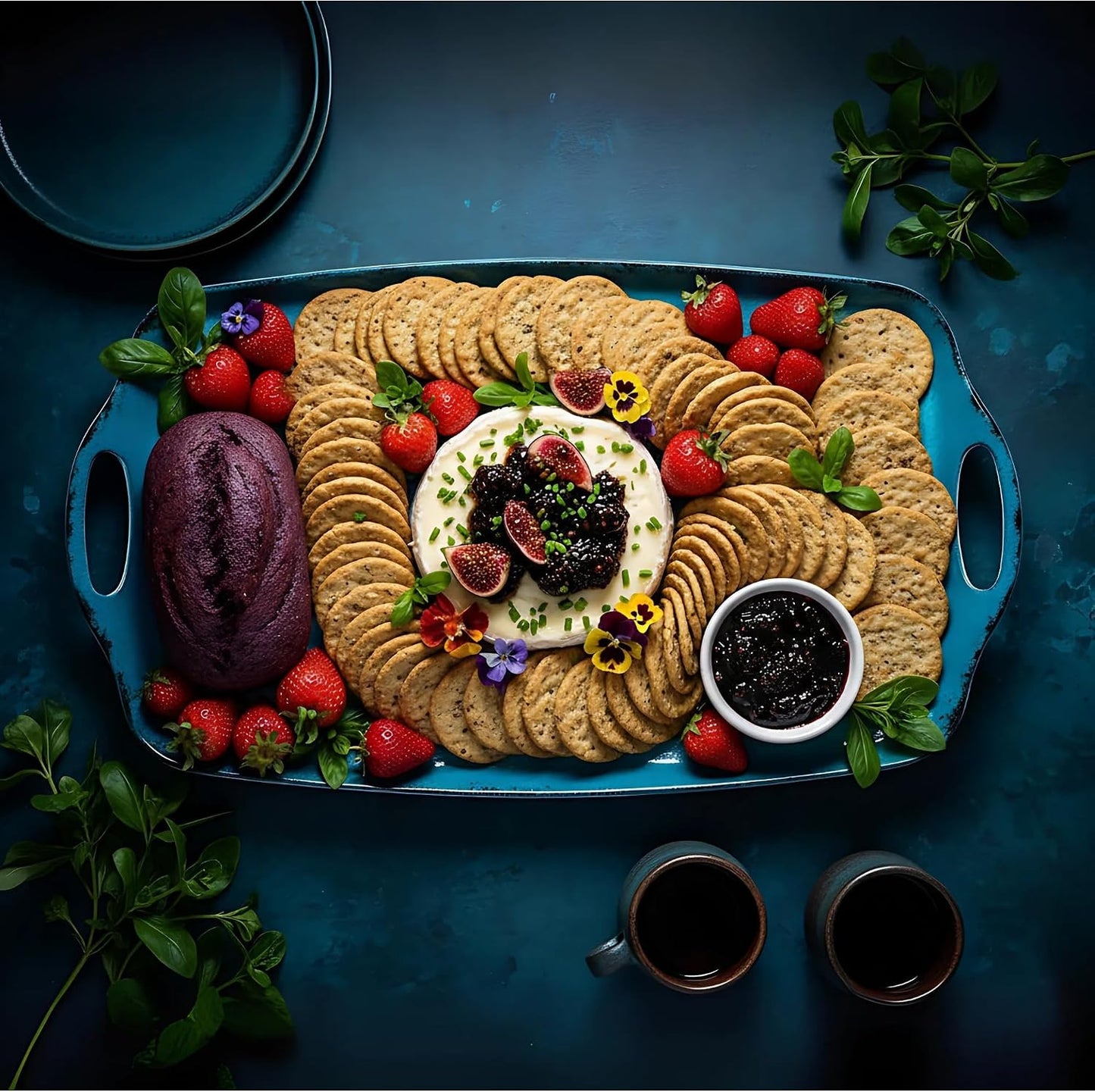 TP Large Serving Trays with Handles, 19" x 12" Melamine Serving Platters for Food, Turkey, Set of 2 Rectangular Trays for Party, Pure White