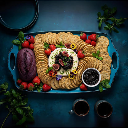 TP Large Serving Trays with Handles, 19" x 12" Melamine Serving Platters for Food, Turkey, Set of 2 Rectangular Trays for Party, Pure White
