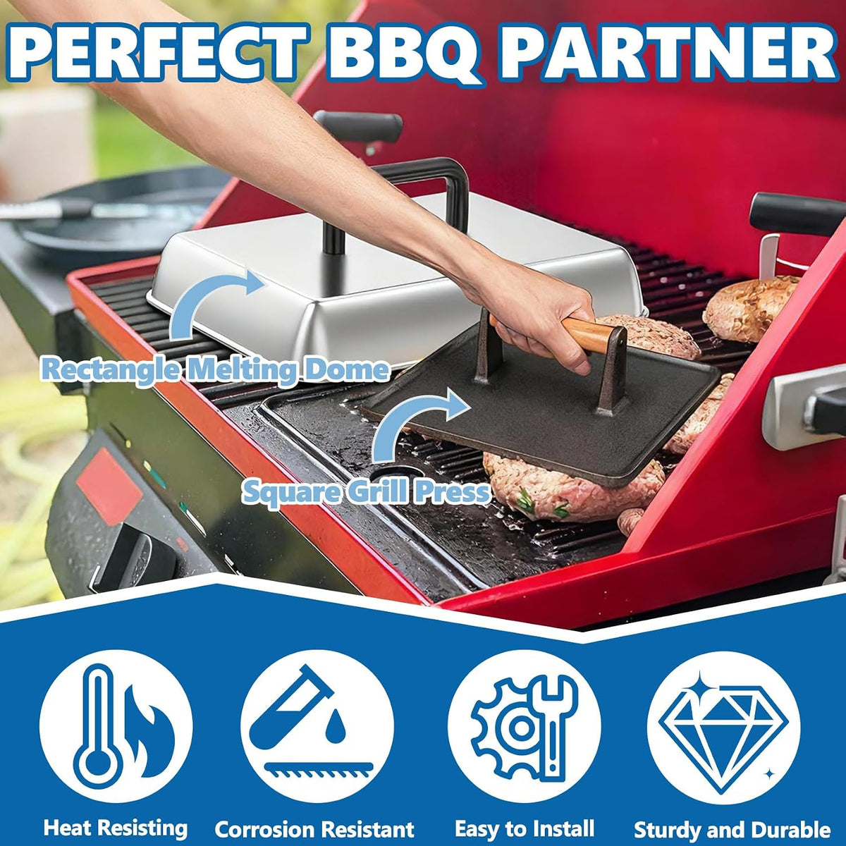 Square Cast Iron Burger Press Smash Griddle Cooking Weight for Blackstone