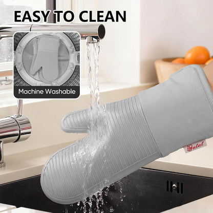 Yutat Silicone Oven Mitts - Oven Mitts and Pot Holders Sets Made of Non-Slip & BPA-Free Silicone, High Heat Resistant 500 Degrees, Perfect for Kitchen Cooking Baking BBQ, Peak Green