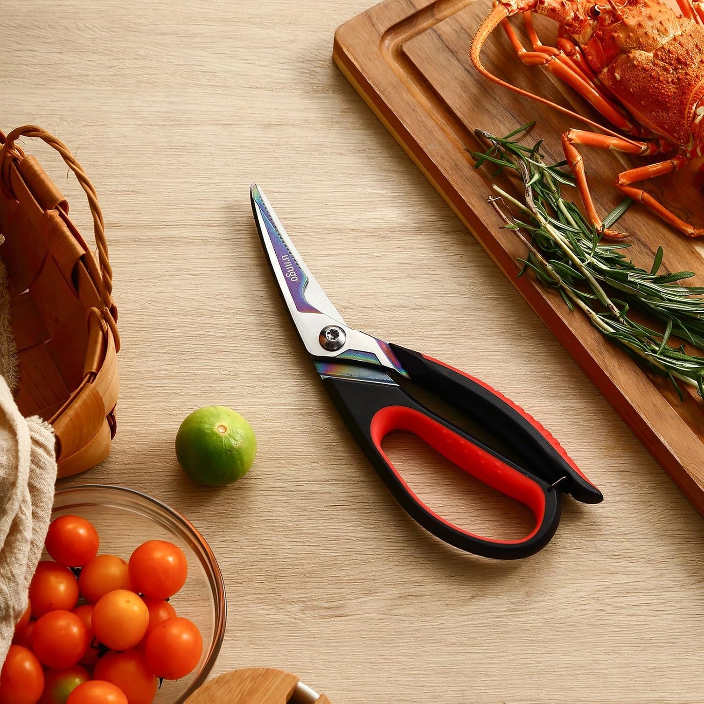 LIVINGO Heavy Duty Kitchen Shears - Titanium Coated Hot Forged Sharp Multipurpose Stainless Steel Utility Shears for Household Culinary Food Cutting Chicken Meat Cooking, Dishwasher Safe, 9.5 Inch