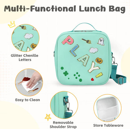 Reusable Insulated Lunch Bag for Kids Teens & Adults with Adjustable Shoulder Strap - Large Durable Lunch Bag Tote for School Travel Picnic Work - Leakproof Design Lunch Carrier (Black -3D Dinosaur)