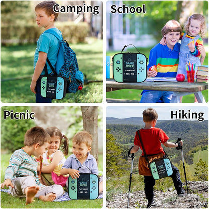 Game Console Insulated Lunch Bag lonchera for Teen Boy Kid Gamer Lunch Box Bento Reusable Large Capacity Portable Waterproof Leakproof with name tag to School Office Picnic (1PCS Lunch Bag)