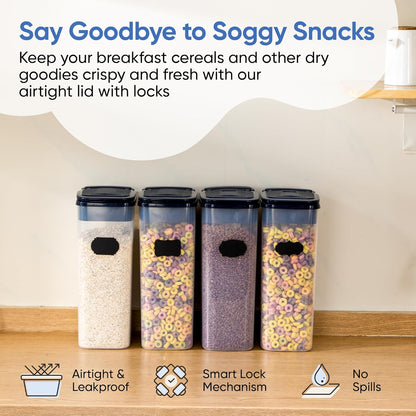 Chef's Path Airtight Food Storage Containers - Pack of 4 (4L/135.3oz) - MULTISPOUT Design for Kitchen & Pantry - BPA-Free Cereal Containers with Bigger Spout Mouth for Easy Pouring