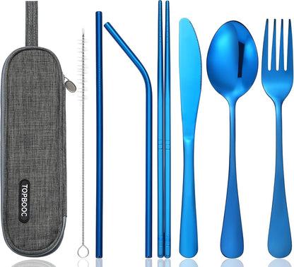 Portable Stainless Steel Flatware Set, Travel Camping Cutlery Set, Portable Utensil Travel Silverware Dinnerware Set with a Waterproof Case (Pink)