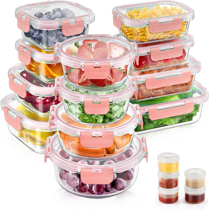 34pcs Glass Food Storage Containers with Lids Set, Airtight Glass Meal Prep Containers (17 Containers & 17 Lids), Leak Proof Lunch Container BPA-Free, Microwave, Oven, Freezer, Dishwasher Safe-Blue