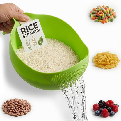 1.7L Rice Strainer with Handle, 9.4 In, Lightweight, ABS (Green)