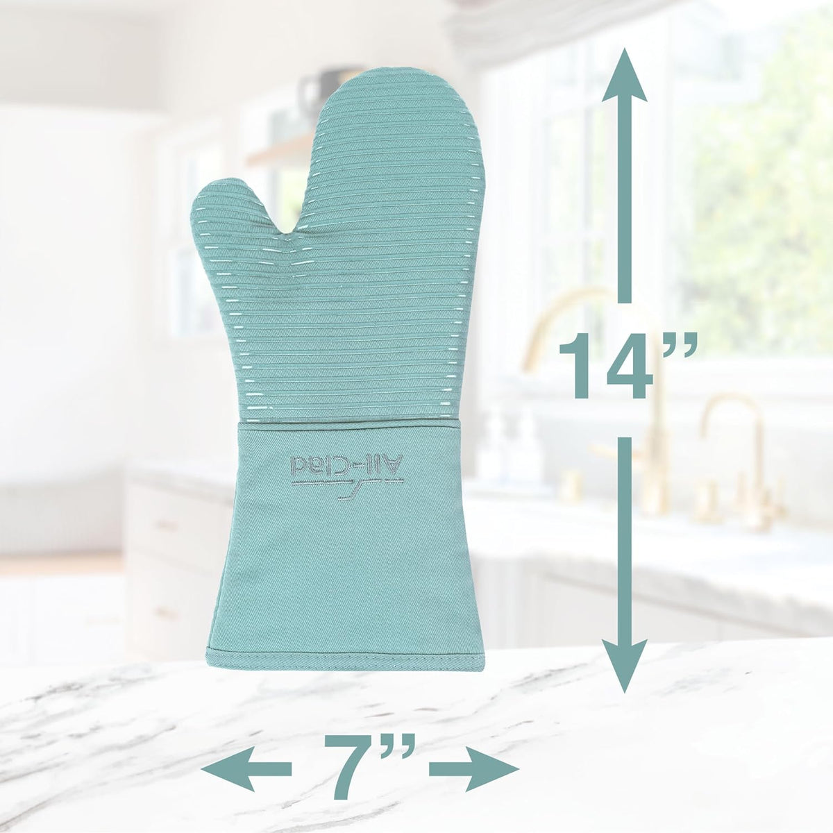 All-Clad Silicone Oven Mitts: Heat Resistant up to 500 Degrees - 100% Cotton & Silicone, 14"x7" Oven Mitt for Kitchen and Barbeque, Pewter