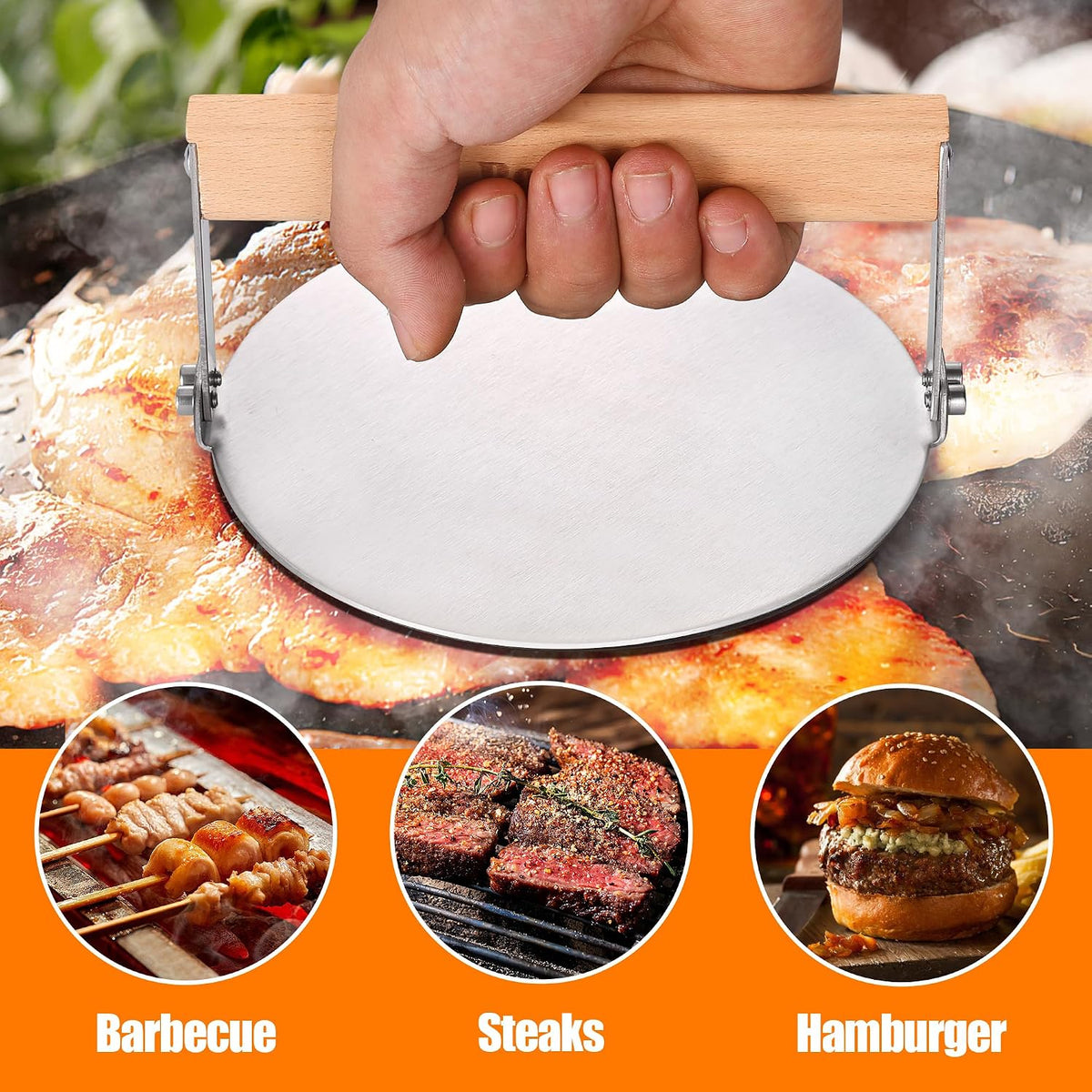 bodkar Stainless Steel Burger Press, 6 inch Round Burger Smasher