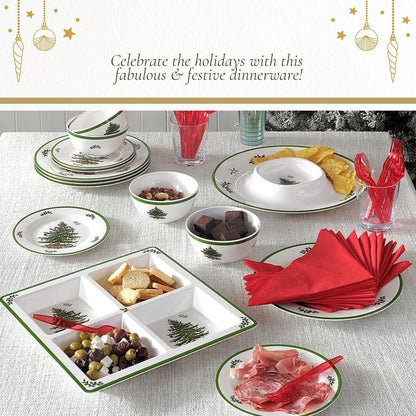 Spode Christmas Tree Melamine Chip and Dip | 14 Inch Serving Platter for Cheese, Appetizers, Chips, Salsa and more, Made of Melamine perfect for Hosting Indoors and Outdoors | Dishwasher safe