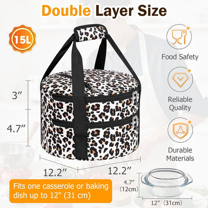 Round Insulated Casserole Carrier – 12" Portable Pie Carrier Bag for Hot or Cold Food, Leakproof Thermal Lunch Tote with Handle for Parties Picnic & Travel - Grey