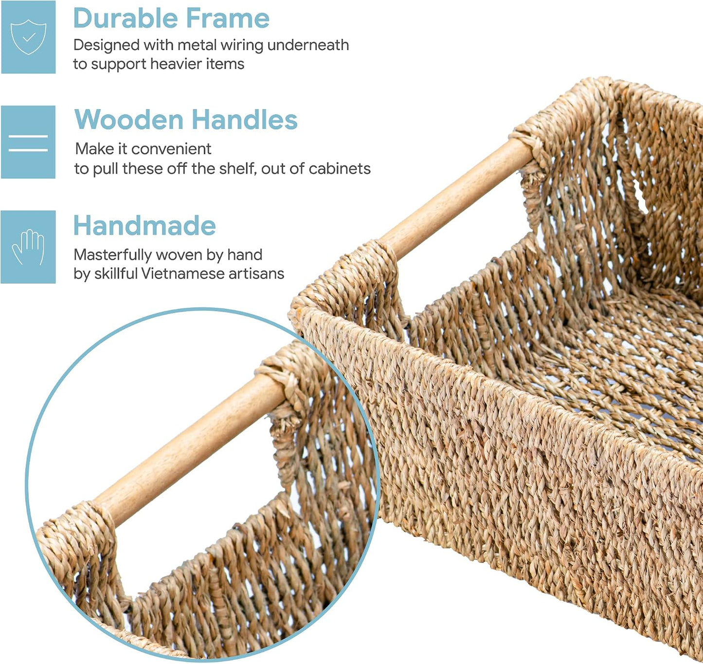 VATIMA Water Hyacinth Storage Baskets with Large Open-Front for Kitchen, Decorative for Living Room, 13.4” x 9.5” x 5.5”, 2 Pack