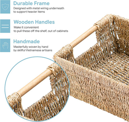 VATIMA Water Hyacinth Storage Baskets with Large Open-Front for Kitchen, Decorative for Living Room, 13.4” x 9.5” x 5.5”, 2 Pack