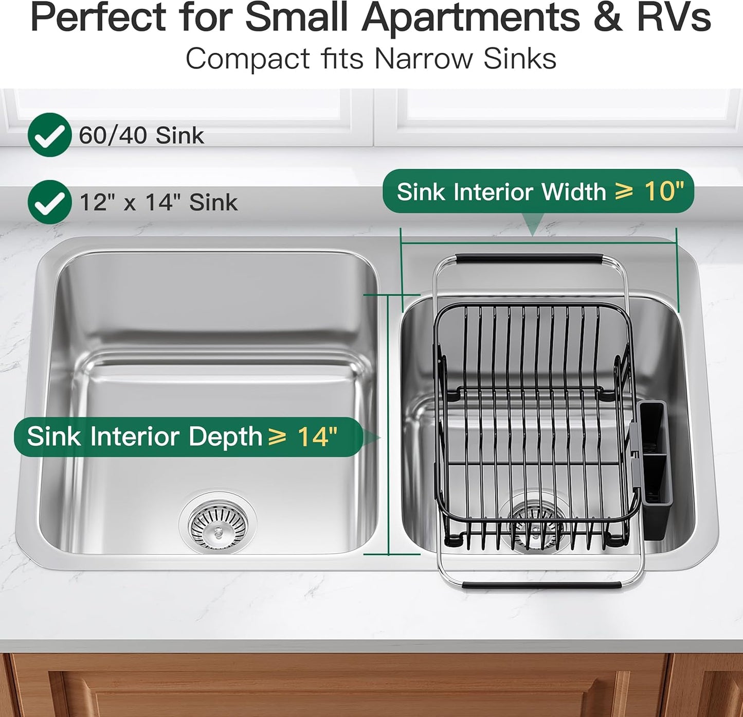 JASIWAY Dish Drying Rack in Sink, Expandable Stainless Steel Dish Drainers for Kitchen Counter, Dish Dryer Rack for Inside Sink, Over The Sink Dish Racks with Utensil Holder, Silver