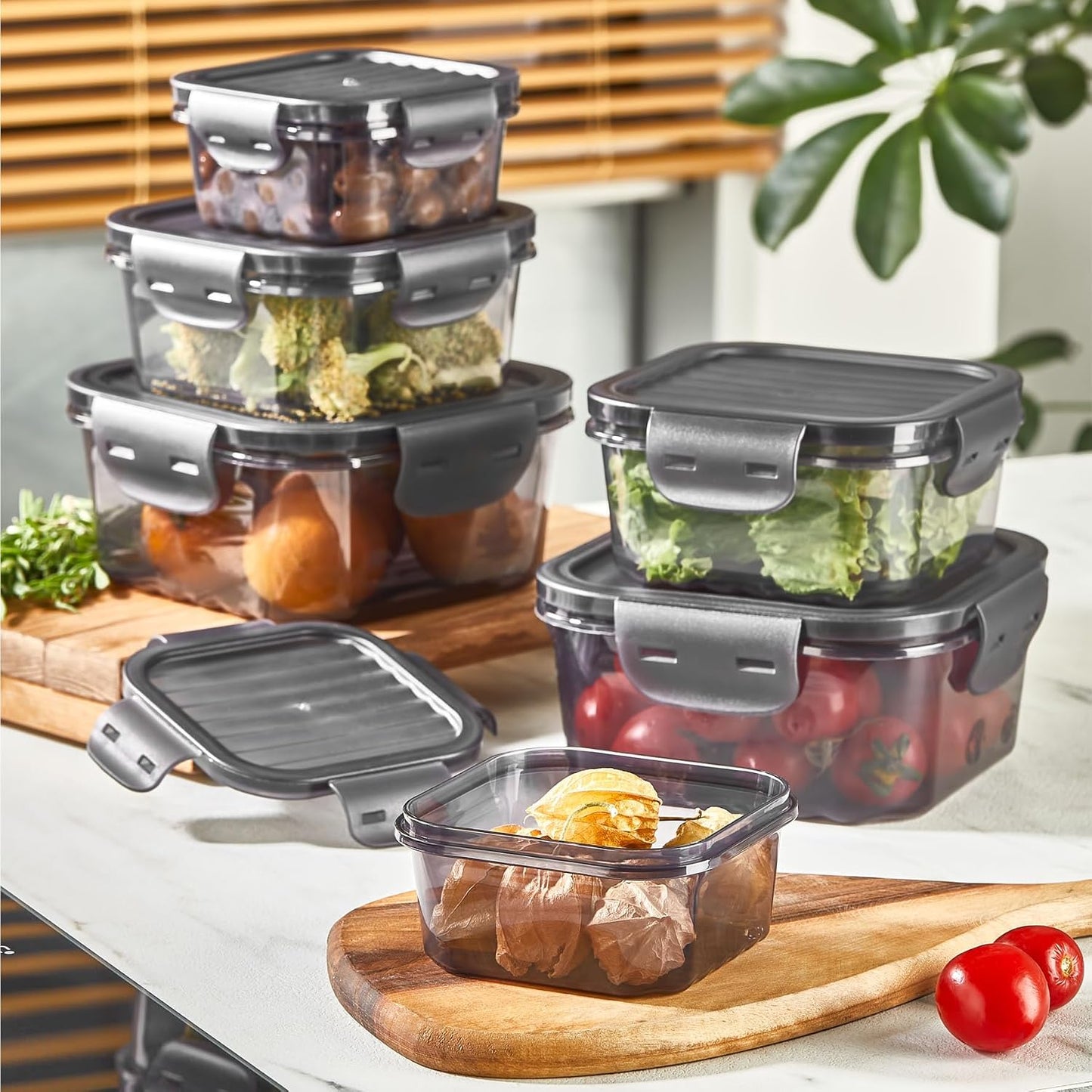 12-Piece Food Storage Container Set – Airtight, Leakproof, BPA-Free Plastic Storage Boxes with Locking Lids – Stackable Meal Prep Containers, Microwave, Freezer & Dishwasher Safe