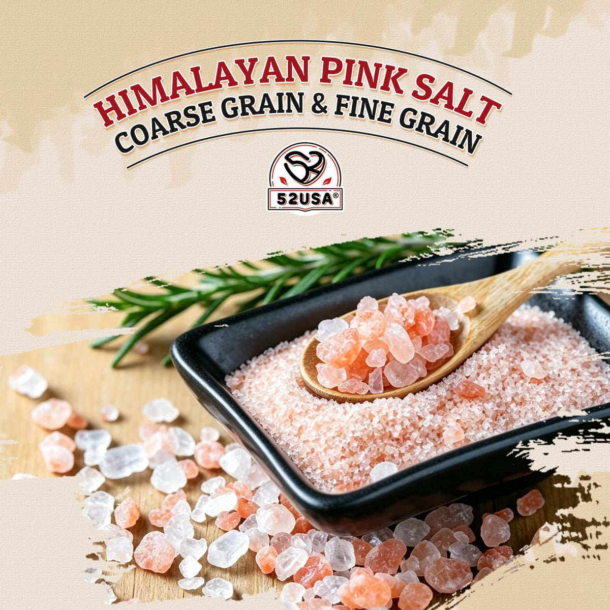 52USA Himalayan Pink Salt, Coarse Grain 1 lb, Salt for Grinder Refill