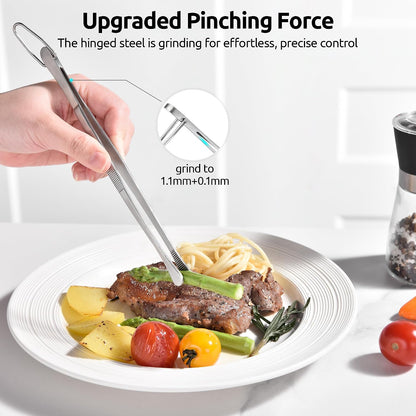 U-Taste 8"+10"+12" Kitchen Cooking Tweezer: 18/8 Stainless Steel Food-Grade Metal Food Tong, Flexible Pinching, Seamless-Welding and Sturdy for Serving Grilling Frying, Plating, Feeding (Pointed Tip)