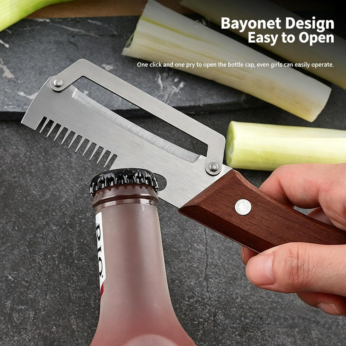 Multifunctional Vegetable Peeler，With wooden handle & bottle opener and grater 3 in 1 kitchen gadgets for potatoes pumpkinsp garlic sugarcane pineapples carrots and other vegetables or fruits