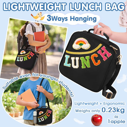 Nsrzua Lunch Bag Kids-Kids Insulated Lunch Bag with Adjustable Strap - Reusable Leakproof Lunch Box for Girls, Preppy School Lunch Tote for Travel, Picnic,School & Winter Camp