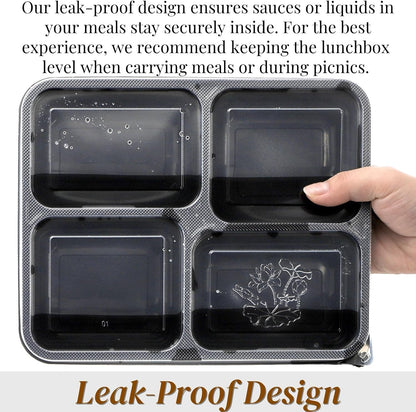 Noamus 50 Pack Meal Prep Containers, 34oz Leak-Proof Food Storage Box with Lid, Microwavable BPA Free Bento Lunch Plate, Stackable&Disposable Plastic To Go Takeout Pan for Freezer Safe, 4 Compartment