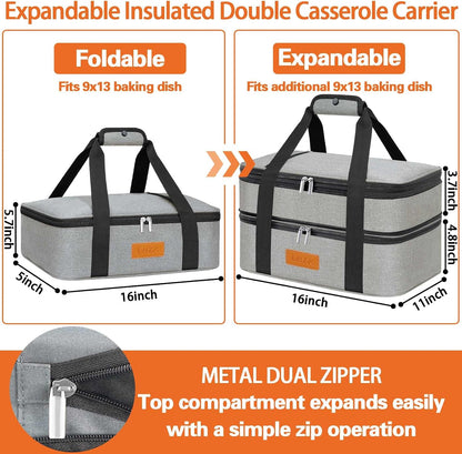 LHZK Insulated Casserole Carriers for Hot or Cold Food, Lasagna Holder Tote for Potluck Parties, Beach, Picnic, Travel, Fits 11x15 or 9x13 Dish (Black)