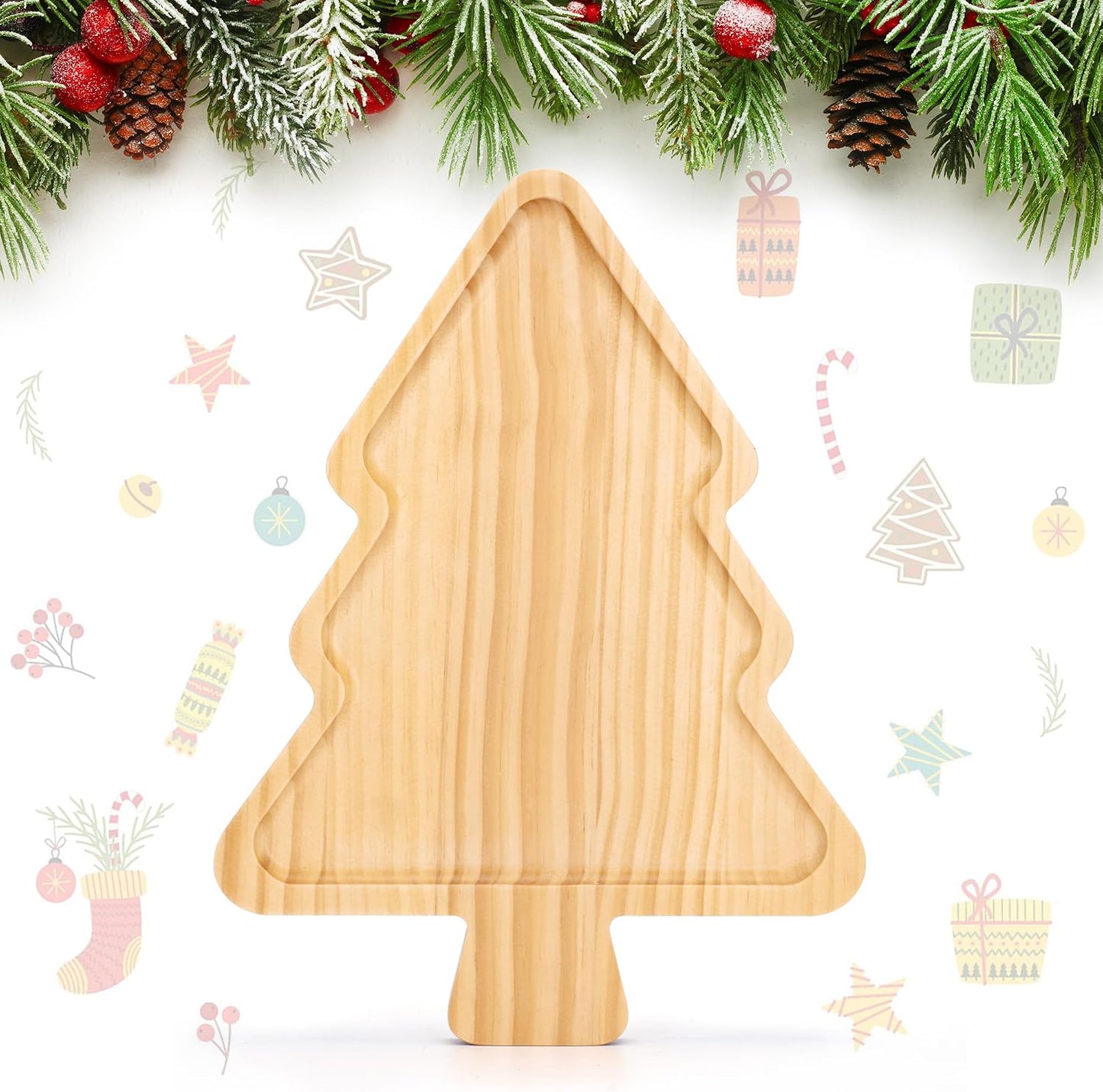 Divided Wood Serving Tray, Rectangular Tray Chip and Dip Platter, Serving Tray with 5 Sections for Appetizers & Snacks, Veggie Platter, Food Trays for Party 12'' x 8.7'' x 0.6''