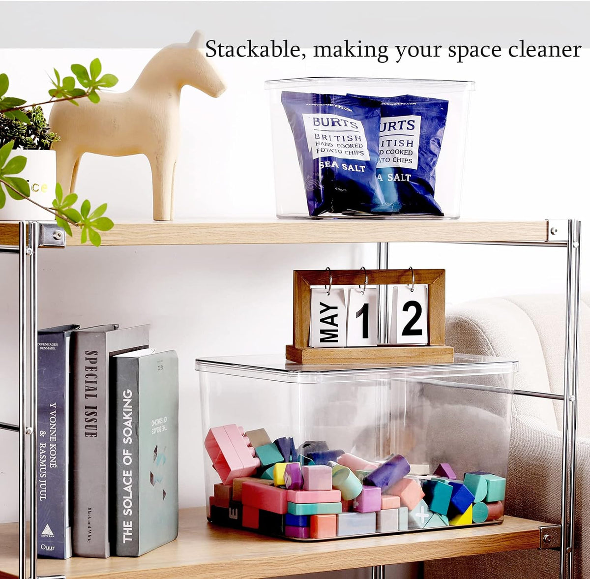 Clear Storage Bins With Lids,4 Packs Food Storage Organizer,Stackable Kitchen Cabinet,Bathroom Basket,Fridge Organization.Pantry Transparent Containers For Fruits,Drinks