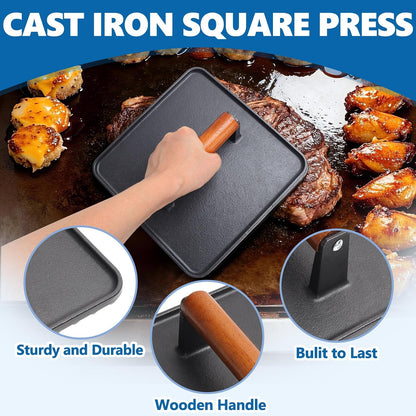 Square Cast Iron Burger Press Smash Griddle Cooking Weight for Blackstone