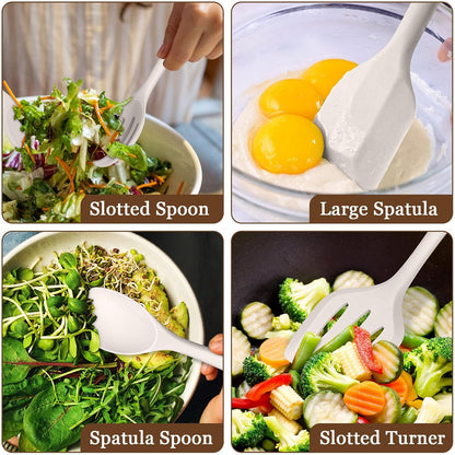 LIANYU Non-Toxic Silicone Kitchen Utensils Set, 8 Piece Non-Scratch Cooking Spoons & Spatulas, Stainless Steel Core, Heat Resistant & Dishwasher Safe, Khaki