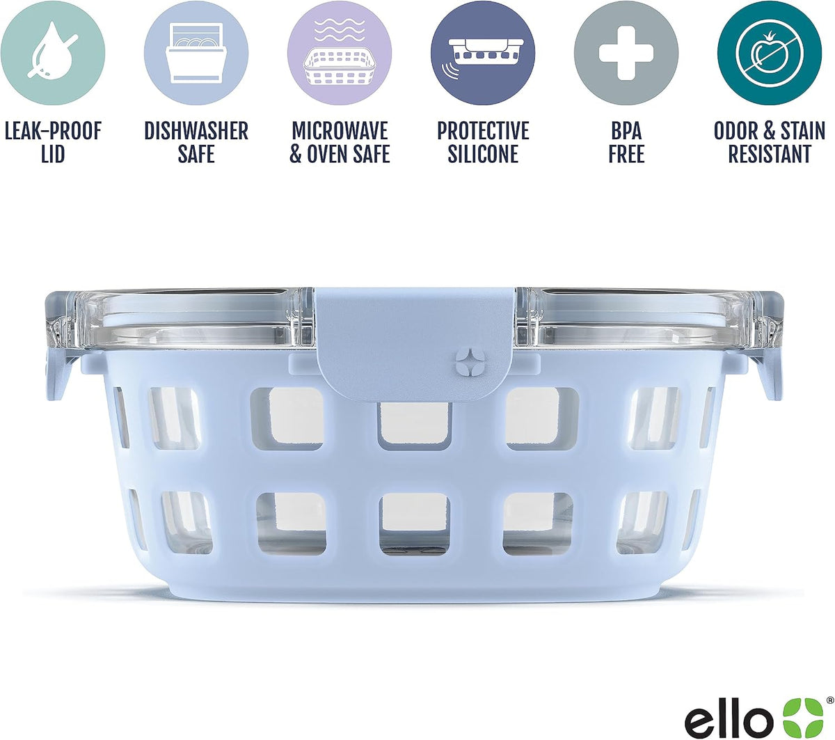 Ello DuraGlass Rounds Glass Food Storage Containers - Meal Prep Bowls with Silicone Sleeve and Airtight Lids, 3 Cup, Gray