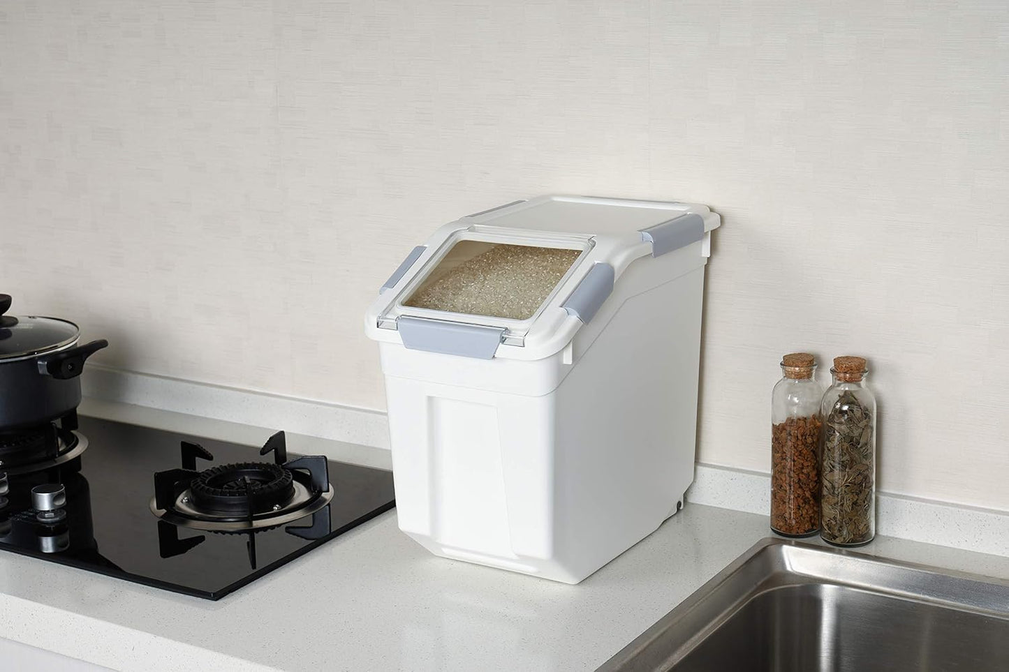 EonTone [2-Pack] 30 lbs Rice Storage Container, 15L Airtight Food Bin with Wheels for Flour, Pet Food